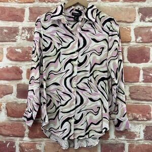 Rachel Zoe Top Women's Small Multicolor Abstract Crinkle Casual Career Shirt